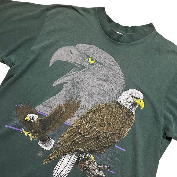 Vintage 90s Bald Eagle Graphic T-Shirt USA Nature Wildlife Tee - Picture 2 of 4